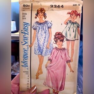 Nightgown PJ’s Panties Girls 14 Advance 3344 Sew Easy Sewing Pattern Uncut VTG